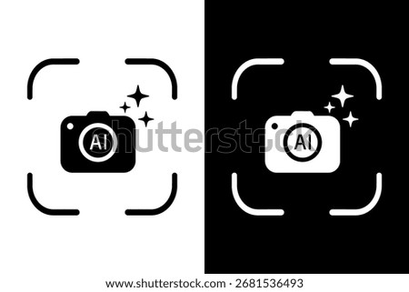 AI camera icon, AI camera generate icon, Artificial intelligence concept and machine learning technology. flat vector illustration design isolated on black and white background