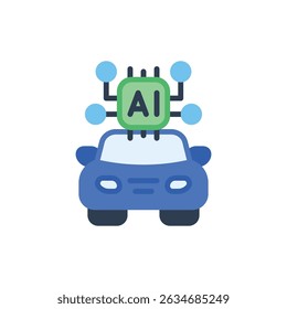 AI car technology icon flat style