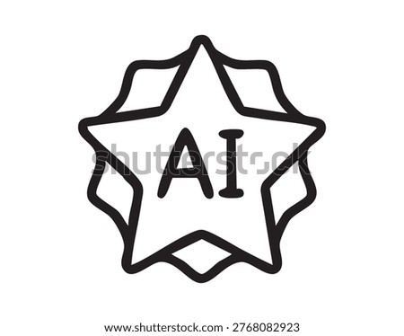 AI certification badge signaling trust and verification, featuring rosette seal with central AI letters ideal for verification, credentialing, compliance and responsible AI branding in minimal icon