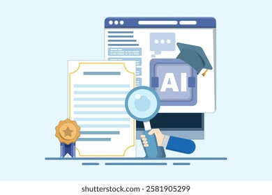 AI certification course concept, AI course, online certification, online education, artificial intelligence learning. vector illustration with icons on background.