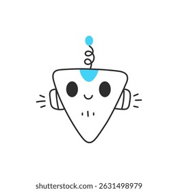 AI Character Avatar. Playful triangular Robot Face with antenna for creative tech visuals. Doodle Vector illustration