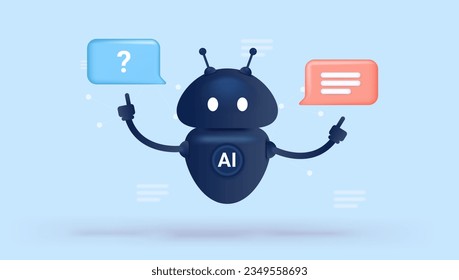 Ai chat - Artificial intelligence robot character answering question and having conversation. Vector illustration