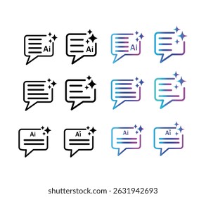 AI chat assistant artificial intelligence icon symbol of generative content creation speech bubble chat bot icon outline and gradient set