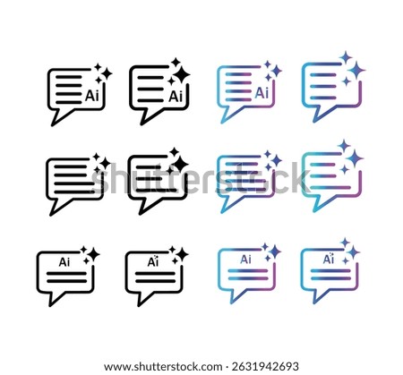 AI chat assistant artificial intelligence icon symbol of generative content creation speech bubble chat bot icon outline and gradient set