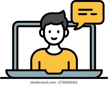 Asistente de chat AI en el icono de ilustración del ordenador portátil