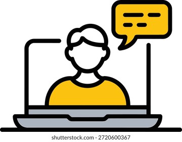 Asistente de chat AI en el icono de ilustración del ordenador portátil