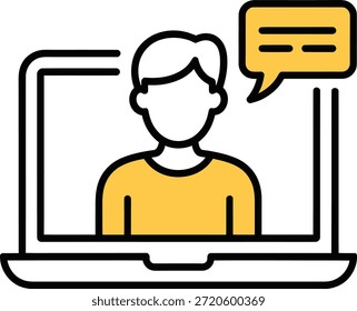 Asistente de chat AI en el icono de ilustración del ordenador portátil