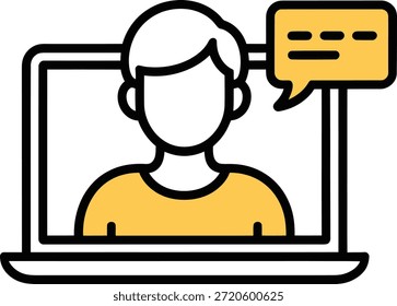 Asistente de chat AI en el icono de ilustración del ordenador portátil