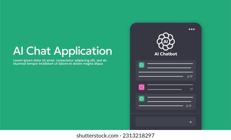 Ai chat bot application or website. Generative writing Artificial Intelligence technology. Mobile app for ai software company. Innovative machine learning technology. Logo branding template.