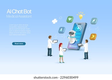 AI chat bot assist medical doctor team diagnosis and solving patient health problem. Artificial intelligence robot generates information and giving smart solution in medical and laboratory research.