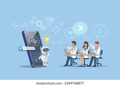 AI chat bot assist medical doctor team diagnosis and solving patient health problem. Artificial intelligence technology in medical and heath care school.