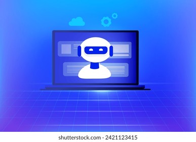 AI chat bot communicate with user. Artificial intelligence answer robot innovation technology and  AI assistant support vector illustration 