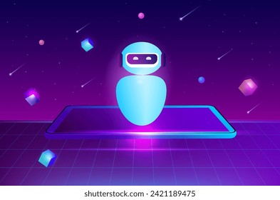 AI chat bot communicate with user. Artificial intelligence answer robot innovation technology and  AI assistant support vector illustration 