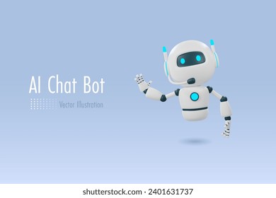 AI-Chat-Bot mit schwenkbarem Kopfhörer. Intelligente Robotertechnik für künstliche Intelligenz. 3D-Vektorgrafik.