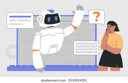 AI chat bot helps to find ideas, solutions and answer users questions, virtual robot assistant creates digital content, prompt engineering concept, gears and speech bubbles on the isolated background