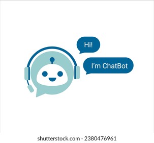 AI Chat bot icon head with headphones says hi, i'm ChatBot. Virtual assistant chat bot vector illustration