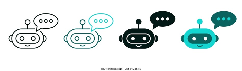 AI Chat bot icon. Robot with speech bubble. Virtual smart assistant bot. Chatbot symbol for web, mobile. Artificial Intelligence, technology or customer support service concept. Editable vector stroke