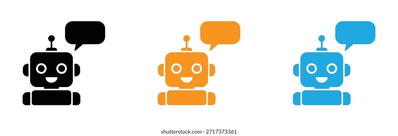 Icono de bot de AI Chat. Robot con burbuja de discurso. Bot asistente inteligente virtual. Símbolo de chatbot para Web, móvil. Inteligencia artificial, tecnología o concepto de servicio de Asistencia al cliente. Trazo de Vector editable