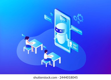 AI chat bot on education technology assist  student doing homework assignment vector illustration