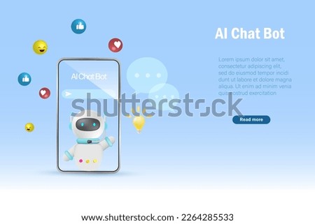 AI chat bot on mobile screen generate smart solution answer to user. Artificial intelligence answer questions robot provide smart conversation and ideas for user to accomplish tasks. 3D vector.