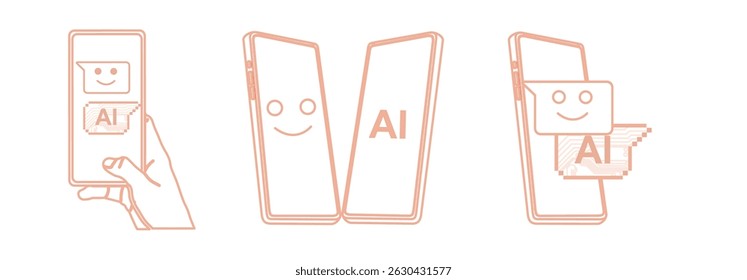 AI Chat Bot outline style icons set, line icons collection, Website, 
