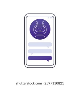 AI chat bot in a phone, mobile app design on white