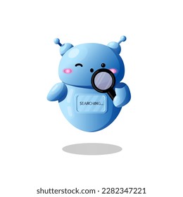 Ai chat bot searching information. Artificial intelligence robot. Online support character. Communication mascot assistant. Cute vector illustration