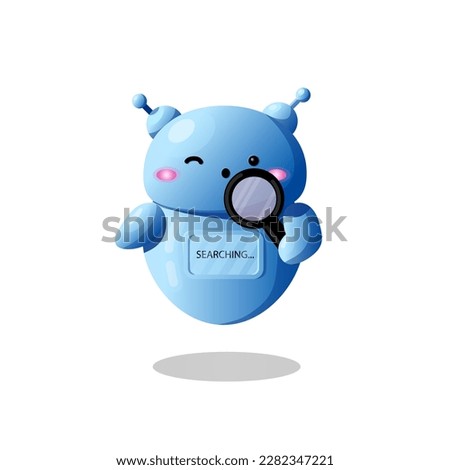 Ai chat bot searching information. Artificial intelligence robot. Online support character. Communication mascot assistant. Cute vector illustration