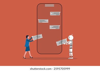 AI chat bot in smartphone help to find solutions and answers, robot hand hold light bulb, assistant generate creative ideas