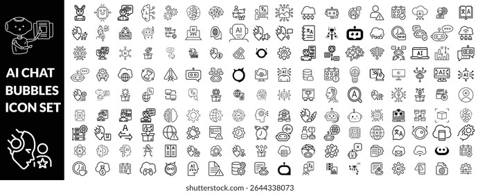AI chat bubbles icon set . Artificial Intelligence machine Learning and chat bot thin line icon set - editable stroke