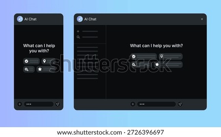 Ai chat interface for mobile and desktop widows. Artificial intelligence assistant application.