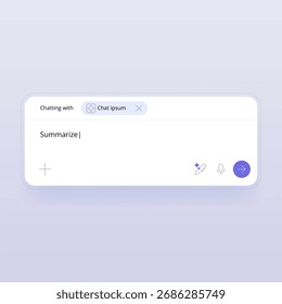Interface de bate-papo de IA. Resuma. Design de mensagens, automação de tarefas, entrada de voz, funcionalidade de assistente inteligente e produtividade digital contínua para fluxos de trabalho pessoais e de negócios. Ilustração vetorial