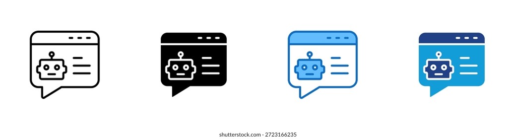 AI Chat Vector de diseño de íconos de estilo múltiple: interfaz de chat de inteligencia artificial que representa la automatización conversacional y la interacción virtual inteligente