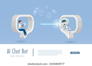 AI chat robot communicate and answer smart solution to user in speech bubble. Artificial Intelligence bot innovation technology. 3D vector created from graphic software.