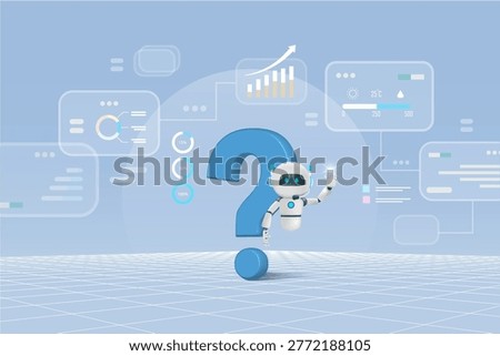 AI chat robot on question mark symbol. Artificial Intelligence innovation technology as search engine to provide smart analyzing research and data storage system. Vector.