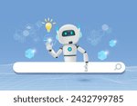 AI chat robot on search engine bar. Artificial intelligence bot innovation technology answer question with smart solution. 3D vector created from graphic software.