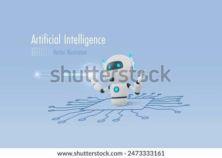 AI chat robot touch digital download bar on circuit board. Artificial intelligence technology revolution and development, machine learning. Implement of robotic science research. 3D vector.