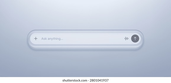 AI chat search bar with input field for artificial intelligence query. Minimalist web design interface for voice and text prompt. Digital technology concept for user communication.