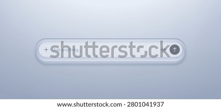 AI chat search bar with input field for artificial intelligence query. Minimalist web design interface for voice and text prompt. Digital technology concept for user communication.