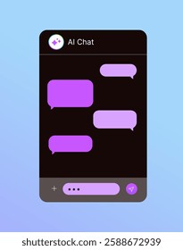 Ai chat windows collection. UI design. Speech bubbles and a text field with icons, vector illustration. Flat cartoon style. 