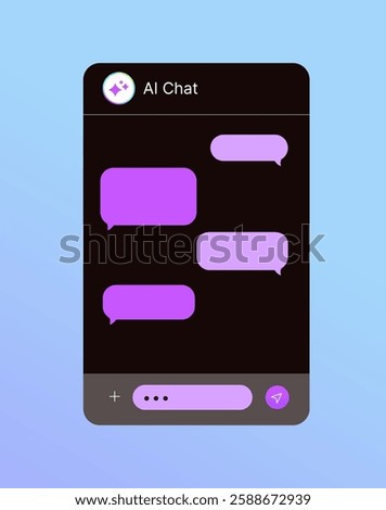 Ai chat windows collection. UI design. Speech bubbles and a text field with icons, vector illustration. Flat cartoon style. 