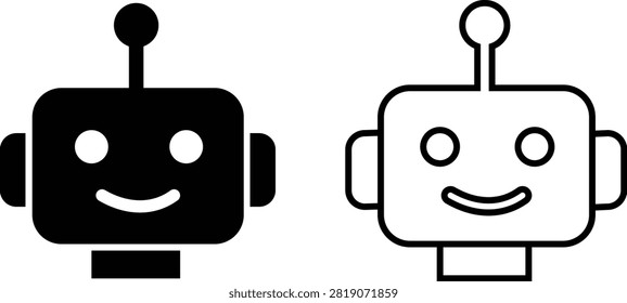 AI Chatbot Assistant Icons Set Collection Group Flat and Outline Vector Symbols for Artificial Intelligence Virtual Assistant Customer Support Automation Robot Help Desk Isolated