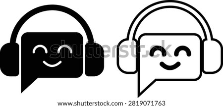 AI Chatbot Assistant Icons Set Collection Group Flat and Outline Vector Symbols for Artificial Intelligence Virtual Assistant Customer Support Automation Robot Help Desk Isolated