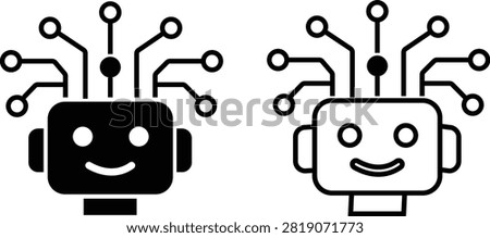 AI Chatbot Assistant Icons Set Collection Group Flat and Outline Vector Symbols for Artificial Intelligence Virtual Assistant Customer Support Automation Robot Help Desk Isolated
