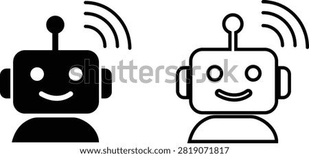 AI Chatbot Assistant Icons Set Collection Group Flat and Outline Vector Symbols for Artificial Intelligence Virtual Assistant Customer Support Automation Robot Help Desk Isolated