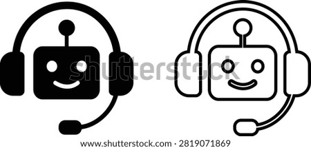AI Chatbot Assistant Icons Set Collection Group Flat and Outline Vector Symbols for Artificial Intelligence Virtual Assistant Customer Support Automation Robot Help Desk Isolated