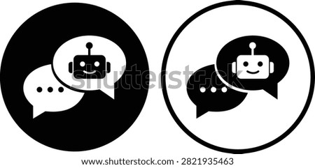 AI Chatbot Assistant Icons Set Collection Group Flat and Outline Vector Symbols for Artificial Intelligence Virtual Assistant Customer Support Automation Robot Help Desk Isolated