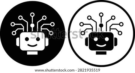 AI Chatbot Assistant Icons Set Collection Group Flat and Outline Vector Symbols for Artificial Intelligence Virtual Assistant Customer Support Automation Robot Help Desk Isolated