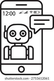 AI chatbot assistant on smartphone icon, virtual customer support line art