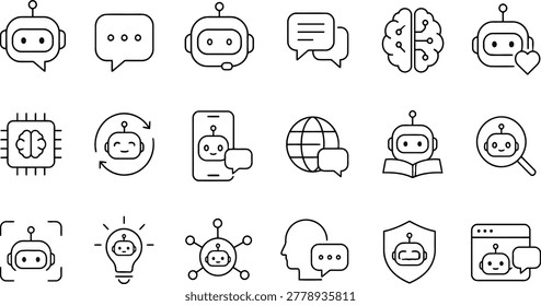 AI chatbot assistant outline icon set